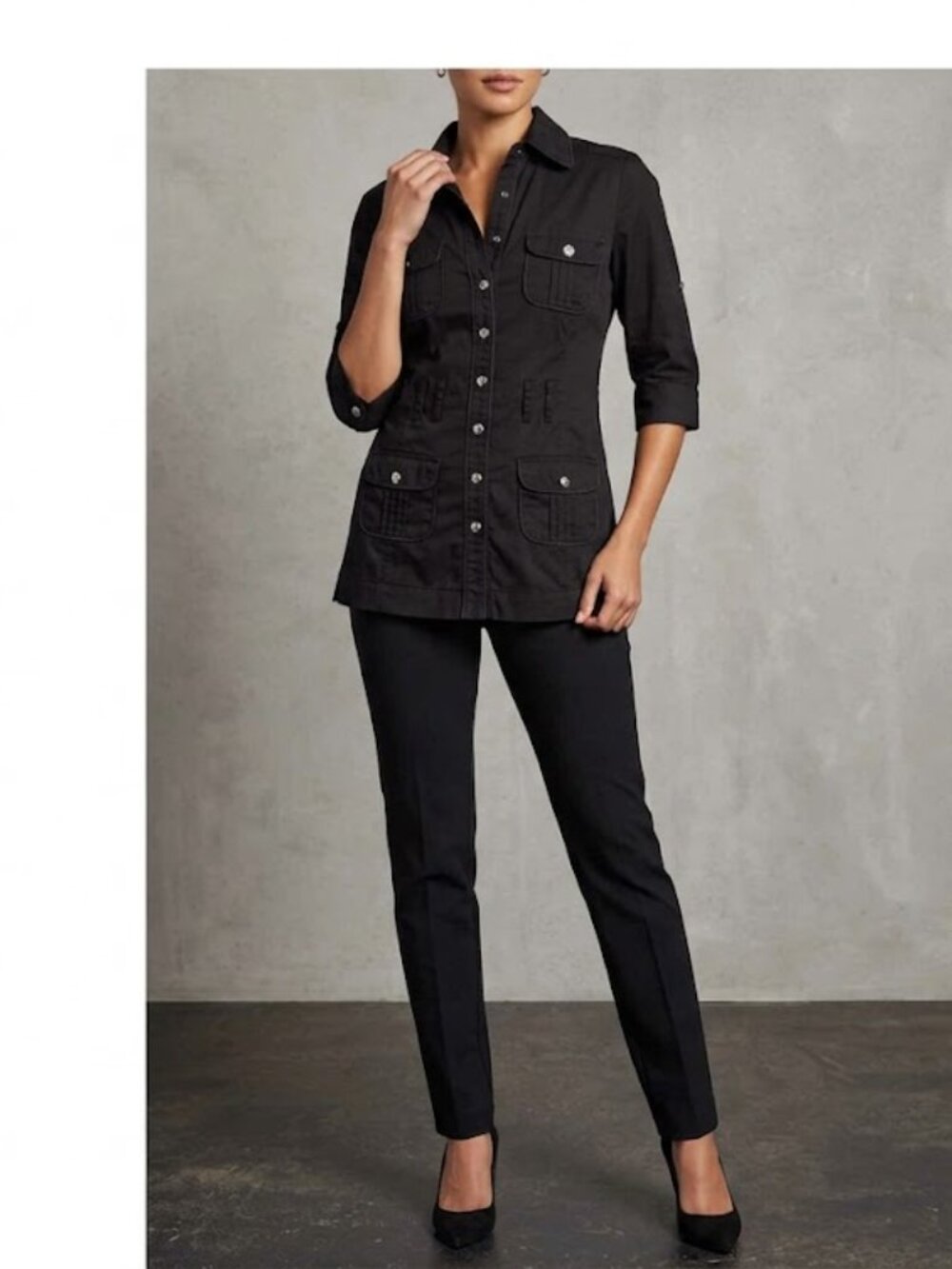 Bebe Black Collared Button-Up Shirt Small